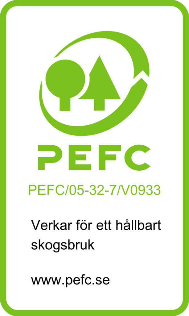 Den ljusgröna loggan för PEFC