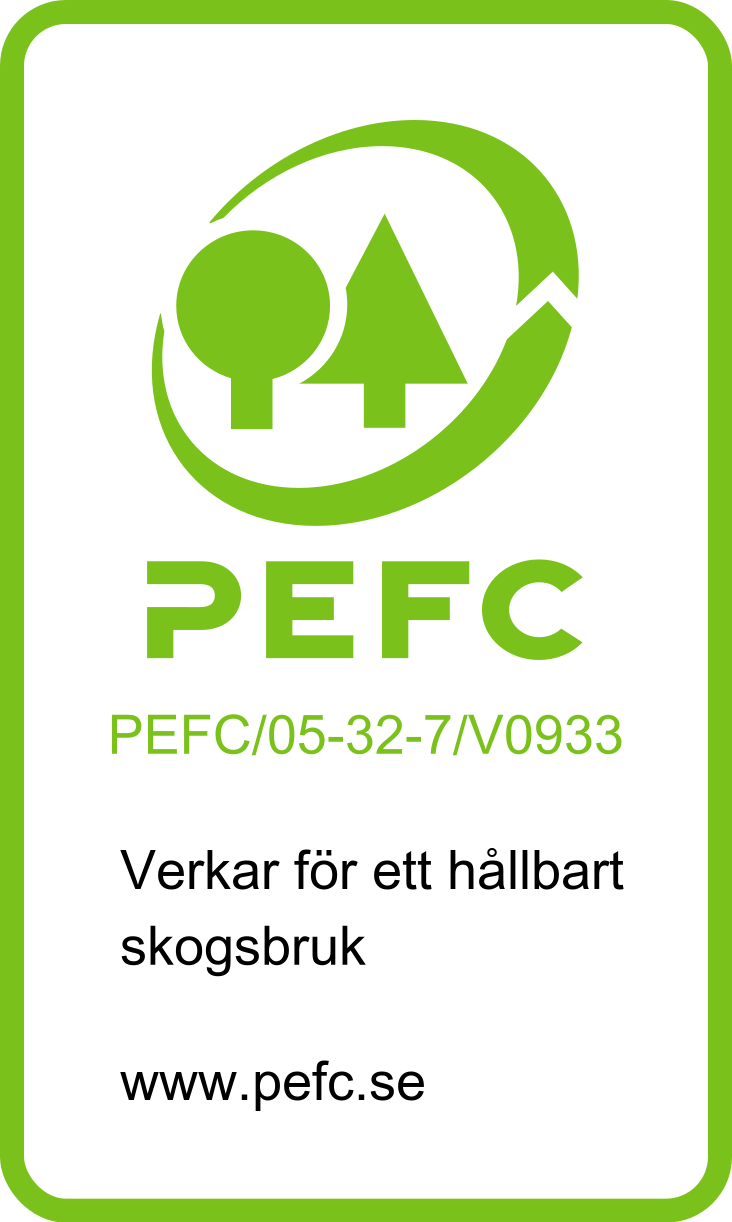 Den ljusgröna loggan för PEFC